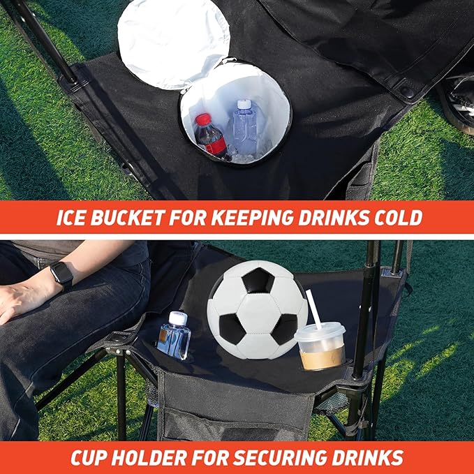 G GOOD GAIN Portable Soccer Bench with Canopy - Team Bench Soccer 8 Seats with Bag, Sideline Folding Bench, Folded Chair Seating 8 for Football Camp Outdoor Sport Events, Team Chairs for Adults, Black