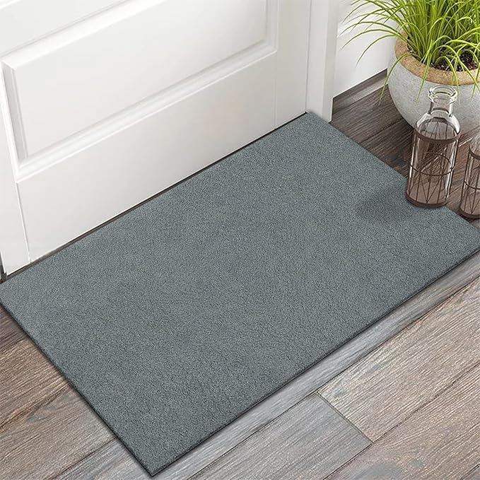 AAZZKANG Plain Doormat Set of 2 Front Door Floor Mat with Non Slip Rubber Backing,Ultra Absorb Mud Easy to Clean Ultity Mats for Home Entrance Gray