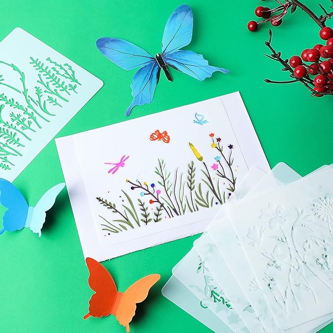 Marspark 20 Pieces Wildflower Stencils for Painting Template Flower Wall Stencils Reusable Spring Templates PET DIY Drawing for Painting on Wood Wall(Rectangular Style)