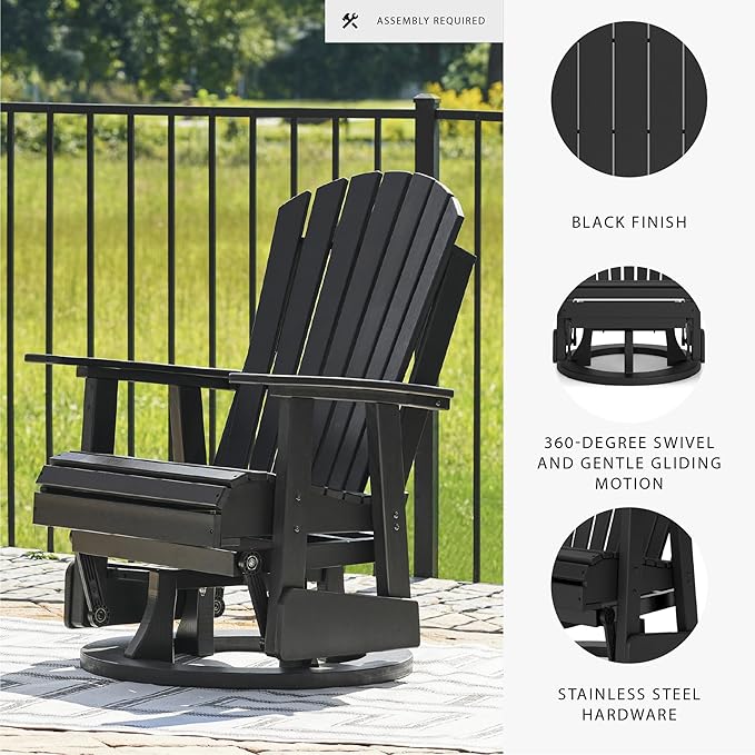 Signature Design by Ashley Hyland Wave Modern Outdoor Swivel Glider Chair, Gentle Gliding Motion, Stainless Steel Hardware and HDPE, 30.88" W x 30.5" D x 41.63" H, Black
