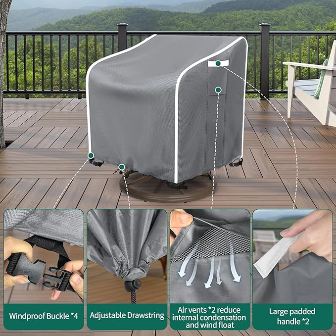 AKEfit Outdoor Swivel Lounge Chair Cover 2 Pack,Heavy Duty Waterproof Patio Chair Covers for All-Weather Protection Outdoor Lawn Furniture,Grey-37.5Wx39.5Dx38.5H inches