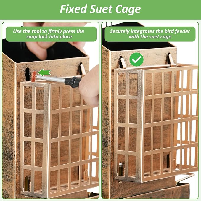 Bird Feeders for Outdoors, Metal Bird Feeder with Double Suet Cage Weatherproof Metal Roof, Suet Feeders for Outside Hanging, 5LB Large Seed Capacity
