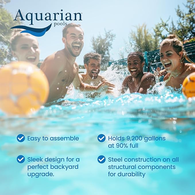 Aquarian Steel-Frame Above-Ground Pool Kit w/Pump & Leaf Skimmer, Venetian, 24'