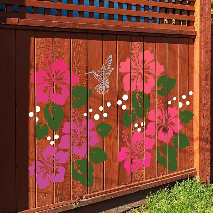 Large Flower Stencils for Wood Fence Hibiscus Stencil for Painting on Walls Furniture Fabrics DIY Decor