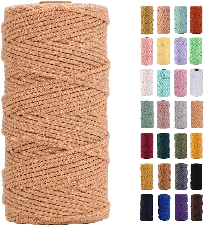 Coffee Macrame Cord 3mm x 109Yards,Colored Cotton Rope Colorful Cotton Cord Soft Craft Cord Twine for Wall Hanging Plant Hangers Crafts Decorative Projects