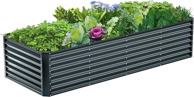 8x2x2FT Galvanized Raised Garden Bed Kit, Galvanized Planter Raised Garden Boxes Outdoor, Large Metal Raised Garden Beds for Vegetables-Grey