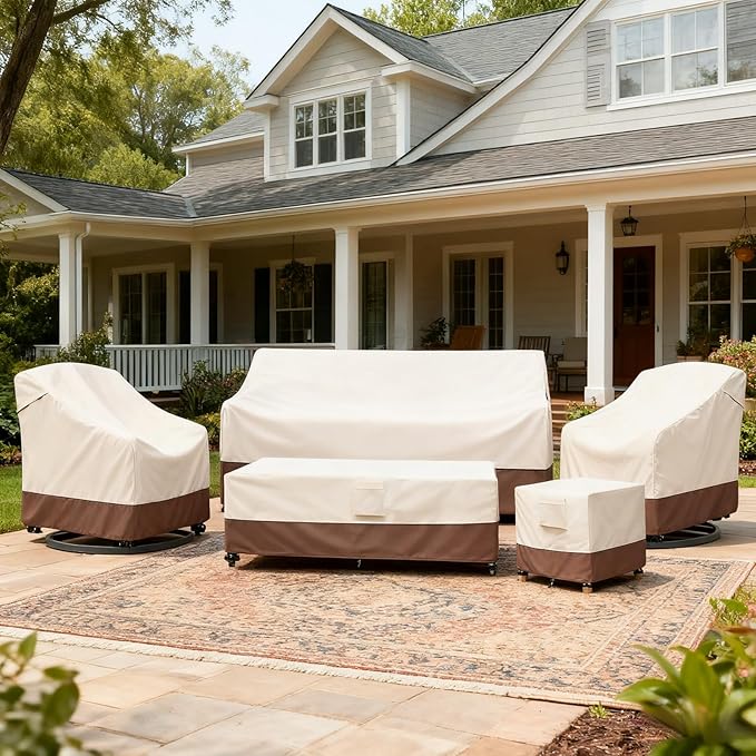okcool Outdoor Swivel Chair Cover 2 Pack, Patio Chair Covers Waterproof Clearance, (30" W x 34" D x 38.5" H) Lawn Furniture Covers, Beige & Brown