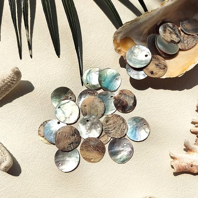 Firstmeet Shell Beads 65pcs Natural 20mm Flat Round Mussel Shell Coin Drop Charm Beads with Iridescent Back for Handcraft Jewelry Making(DIY-1023-Nature-20)
