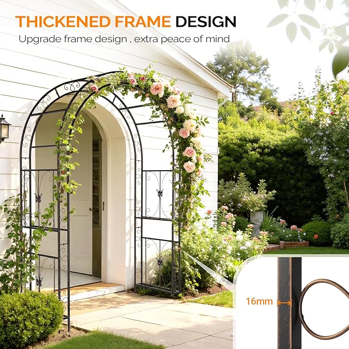VINGLI Garden Arbor, Arch Archway for Wedding Ceremony Party, Steel Garden Trellis for Plant Climbing, Christmas Garden Decorations Pergola for Garden, Backyard, Lawn (75.5x22.8x94.5) (Bronze)