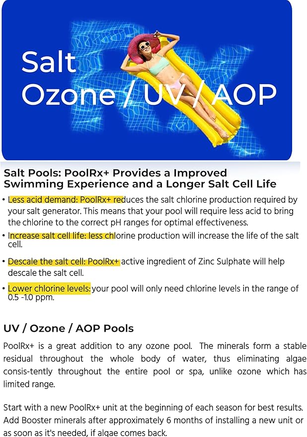 PoolRx+ Mineral Algaecide Unit + Booster Combo, Treats 7.5K-40K gallons for up to 6 Months, New Formula with Silver.
