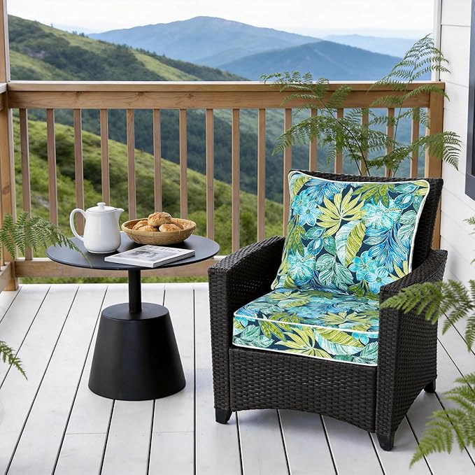 COZYVIDA Outdoor Deep Seat Cushion Set of 2, 24"x24" Seat & 25"x22.5" Back, C0 Water-Resistant Breathable Polyester, UV-Resistant 1000+ Hrs, 30D Foam,YKK Zippers,Jungle Floral
