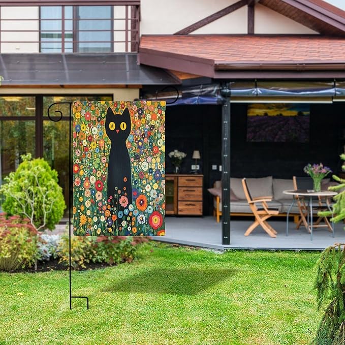 Small Garden Flag Cute Black Cat Spring Summer Garden Flags 12x18 Double Sided for Outside Black Cat Flag Home Decorative Holiday Farmhouse Seasonal for Yard