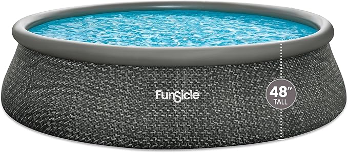 Funsicle Quickset Designer 18' x 48" Round Above Ground Swimming Pool, with FiltraBoost 1200 GPH Filter Pump, Ladder, Type C Filter Cartridge & Repair Patch, Dark Herringbone