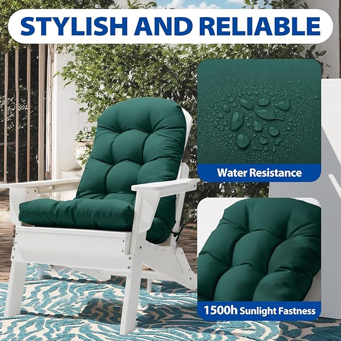 Adirondack Chair Cushion,High Back Patio Cushions with Adjustable Ties, 48.8 x 20.4 x 4.3,Waterproof Tufted Pillow,Fade Resistant Seat Rocking Chair Cushion for Indoor/Outdoor,Hunter Green,2