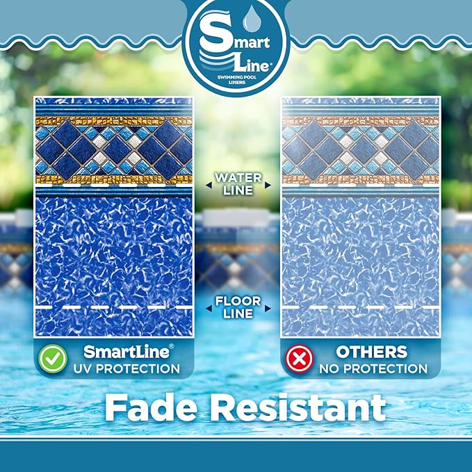 Smartline 15 ft Round Swimming Pool Liner | Island Tile | Unibead Style | 52 Inch Wall Height | 25 Gauge Heavy Duty Virgin Vinyl | Designed for Steel Sided Above Ground Pools