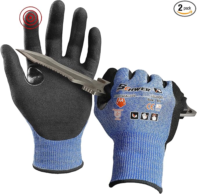 Schwer A4 AIR-SKIN Cut Resistant Work Gloves AR3900 with Extreme Lightweight & Thin, Grip Gloves for Fishing, Refined Work, Mechanic, Gardening, Touch-Screen, Non-PFAS, 3D-Comfort Fit, 2 Pairs, S
