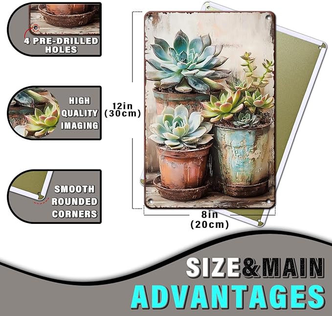 Vintage Tin Sign Metal Home Decor Flower Art Wall Sign Decor Southwestern Art for Home Kitchen Bar Room 8x12inch