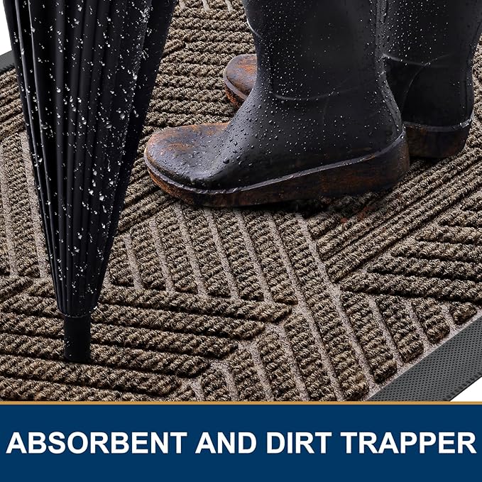 Smiry Front Door Mat Outside Entrance, Heavy Duty Sturdy Natural Rubber Doormat, Trap Dirt and Moisture, Easy Clean Low Profile Mats for Indoor Outdoor Entry, Irregular Triangle (59x40, Brown)