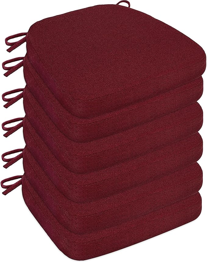 Chair Cushions for Dining Chairs, D-Shaped Seat Cushions with Removable Washable Cover and Ties, Chair Pads for Kitchen, Indoor Dining Room, Patio Chairs, 17'' x 16'', Set of 6, Red
