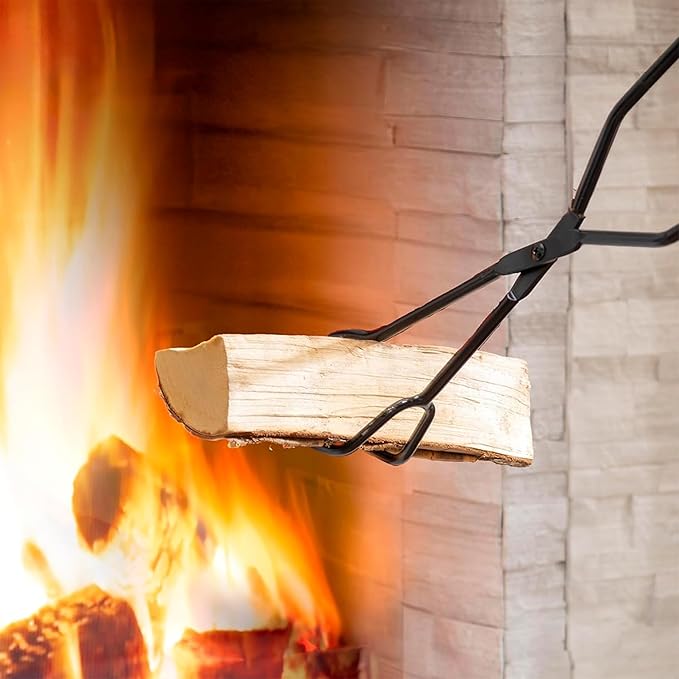 Plow & Hearth Gothic 5 Piece Fireplace Tool Set with Poker Tongs Shovel Broom and Stand | 32.5" H | Black Wrought Iron Handle for Outdoor Indoor | Wood Stove Firepit Accessory