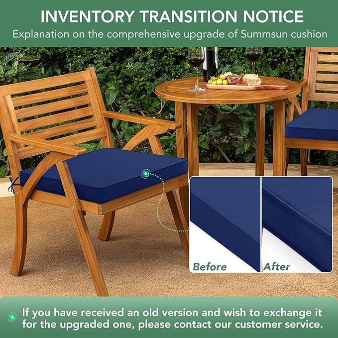 Outdoor Chair Cushions Set of 6: Waterproof & Color Fastness Seat Cushion for Patio Furniture - 22 x 22 x 3 Inch Chair Pads with Ties and Hidden Zipper - Patio Chair Cushion Replacement, Navy