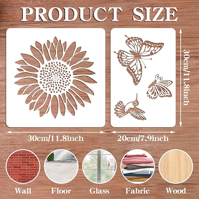 10 Pcs Large Sunflower Stencils for Painting Reusable Floral Butterfly Leaf Crafts Stencils Set for DIY Drawing, Walls, Wood, Window, Garden Fence Furniture
