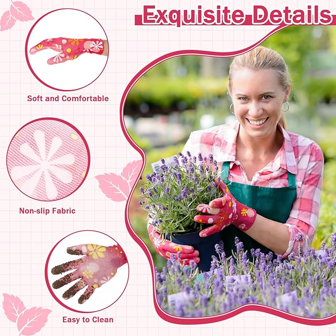24 Pairs Gardening Gloves for Women PU Coated Breathable Non-slip Knitting Gloves for Gardening Planting Seeding