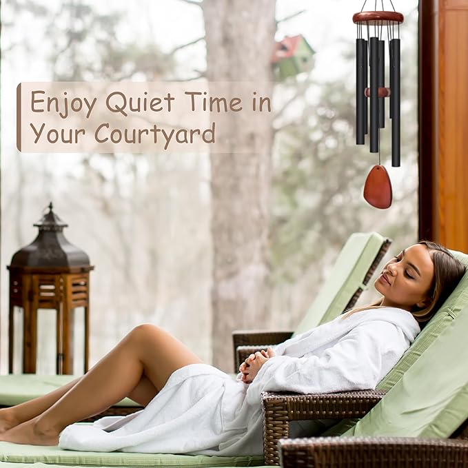 28" Wind Chimes for Outside. Deep Tone Lovely Wind Chimes with 6 Aluminum Tubes Courtyard Decoration. Windchimes Outdoor Create an Enjoyable Atmosphere & Give Mom a Gift