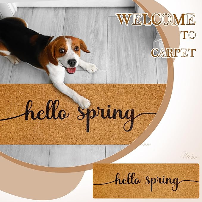 Long Doormat 48''x16'' Front Door Mat for Entrance Inside Outdoor Large Decorative Door Rug Welcome Mat for Outside Home Entry(Hello Spring,Yellow)
