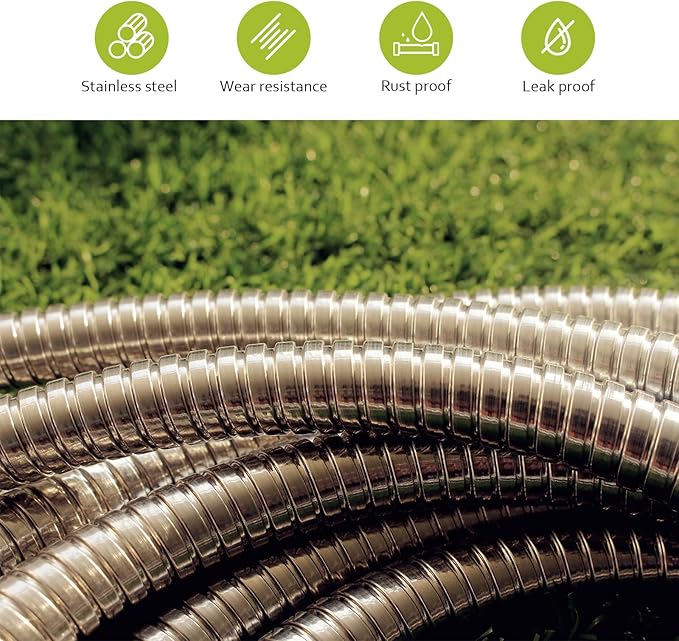 15FT Metal Garden Hose - Stainless Steel, Heavy Duty, Flexible & Lightweight, Never Kink and Tangle, with 10-Function Nozzle, Pressure Resistant for Outdoor Use (Yellow)
