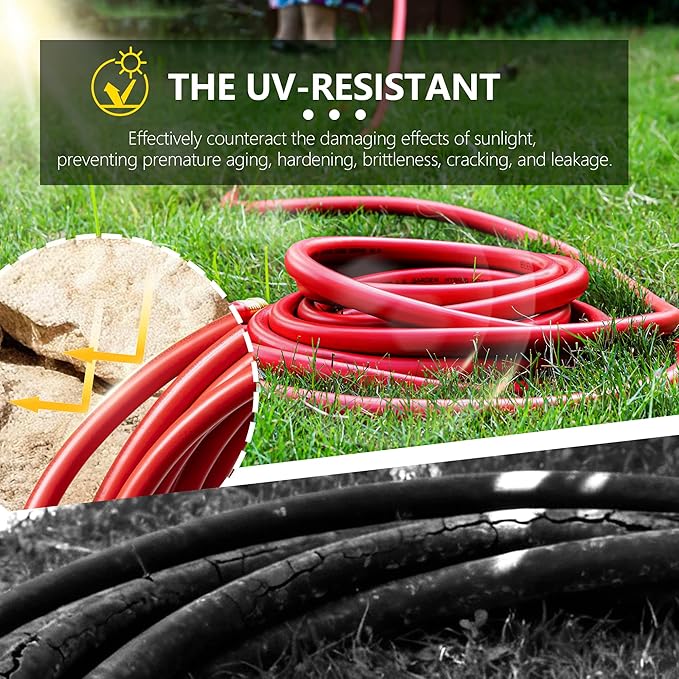 5/8" Garden Hose 150ft, -40℉ To 190℉ Hot/Cold, Heavy Duty,Flexible, 300psi Working, 1000psi Burst, 3/4" Brass Fittings with Hose Protector Coil Spring for Outdoor,Yard, Farm