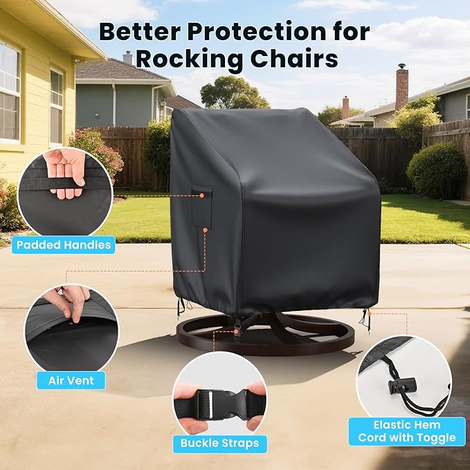 Swivel Patio Chair Covers, 2 Pack Waterproof Outdoor Rocking Chair Covers, Lawn Patio Furniture Covers, Heavy Duty Lounge Chair Cover, 30" W×34" D×38.5" H, Black
