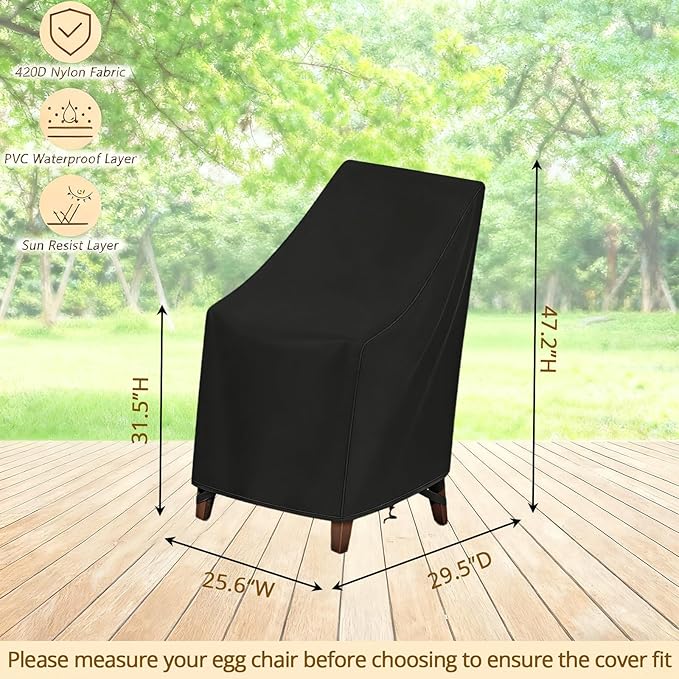 High Back Patio Chair Cover,Waterproof Covers for Stackable Dining Chairs,Outdoor Patio Furniture Seating Set Shield (25.6" L x 29.5" W x 47"H,2-Pcs)
