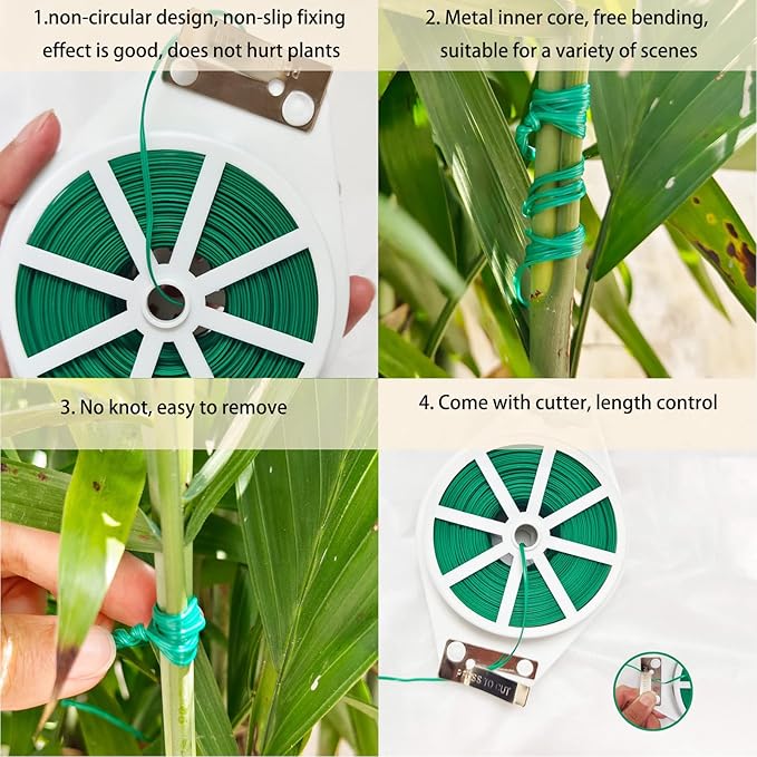 100m Garden Cable Ties & Cutters, Reusable Green Wire Twist Ties for Climbing Plants & Home Organization