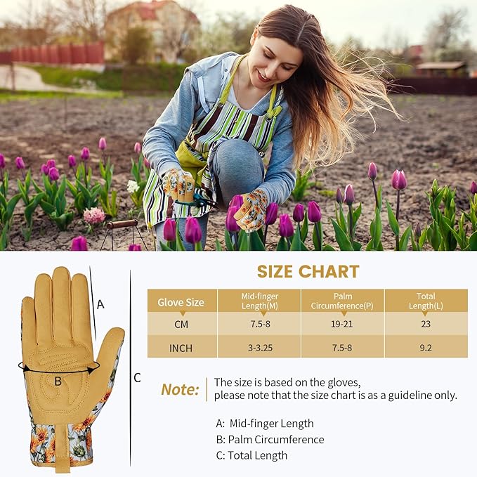 Pleneal Gardening Gloves for Women - Leather Garden Gloves Thorn Proof, Outdoor Protective Working Gloves