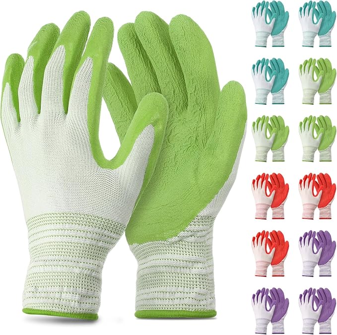 12 Pairs Gardening Gloves for Women Breathable Rubber Coated Garden Gloves Ladies Yard Protective Work with Grip for Outdoor Indoor Yard, General Purpose, 4 Colors