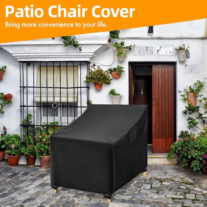 WLEAFJ Outdoor Adirondack Chair Covers Waterproof, Black Lawn Patio Furniture Covers, Heavy Duty Patio Lounge Deep Seat Cover, 2 Pack - 32" W x 37" D x 36" H