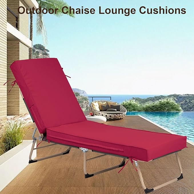 Chaise Lounge Cushions Outdoor Set of 2, Waterproof & Fade Resistant Patio Lounger Cushions, Replacement Sun Lounger Pads with Removable Cover for Pool, Deck, Lawn Furniture