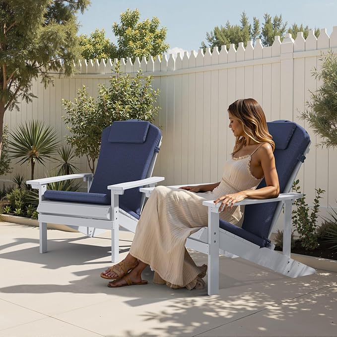 Crestlive 50x20 Inch Adirondack Chair Cushion with Headrest, Water Repellent, Fade Resistant, High Back Outdoor Rocking Chair Cushion for Patio, Sky