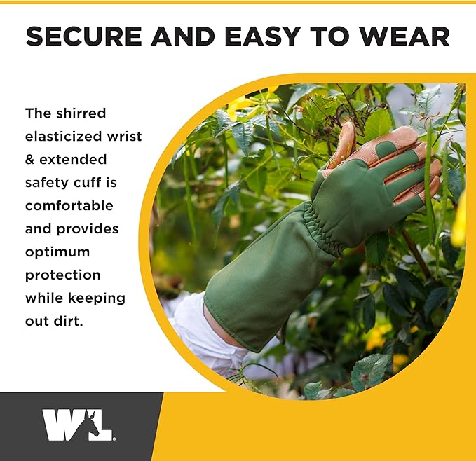 Wells Lamont Rosetender Gardening Gloves for Women – Thorn Proof Garden Gloves, Grain Leather Long Gloves for Pruning & Yard Work, 4129-300, Small