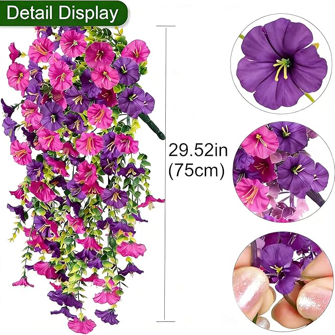 AirSun Artificial Morning Glory Flower Vines, 2pcs 60inch Hanging Plants Silk Garland Fake Green Plant Home Garden Wall Fence Indoor Outdoor Wedding Birthday Decor