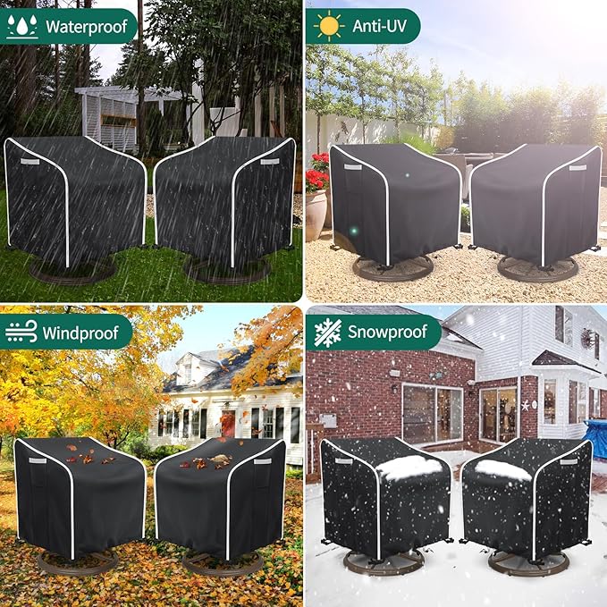 AKEfit Outdoor Swivel Lounge Chair Cover 2 Pack,Heavy Duty Waterproof Patio Chair Covers for All-Weather Protection Outdoor Lawn Furniture, Black-30W X 34D X 38.5H inches