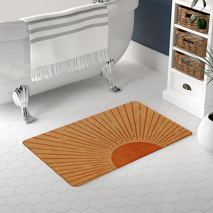 Nogrit Boho Coir Doormat for Outdoor Entrance, Boho Front Door Mats Welcome Door Mat Outdoor Indoor Sun Door Mats for Entryway, 17x30 (Orange Sun)