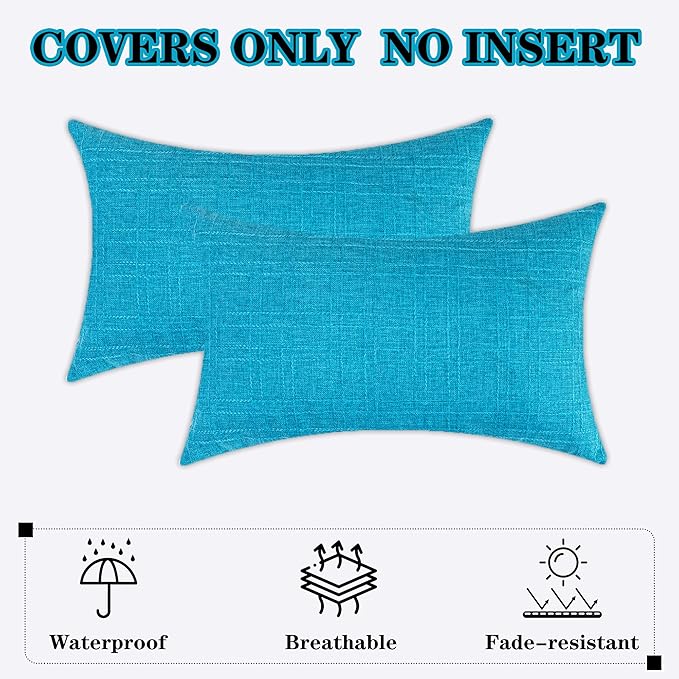 Kevin Textile Pack of 2 Outdoor Waterproof Throw Pillow Covers Decorative Square Outdoor Checkered Pillows Cushion Case Patio Pillows for Couch 12x20 inches 30x50 cm Peacock Blue