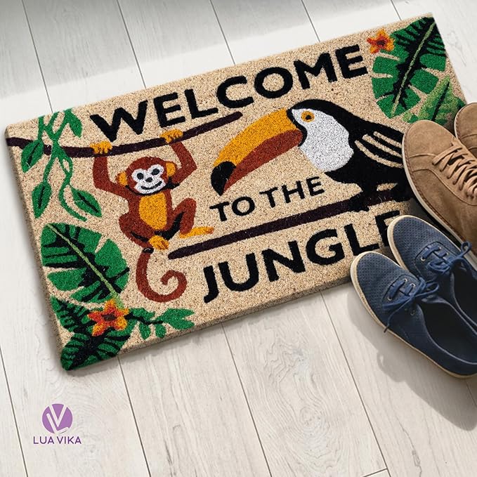 Coir Door mats Outdoor - Welcome to The Jungle - Welcome mats for Front Door - Coir Doormat Outdoor Entrance - 16''x27.5''