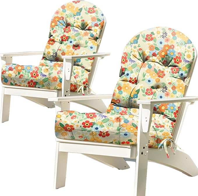 2 Pack Adirondack Chair Cushion Waterproof Indoor Outdoor Rocking Chair Cushion 44 Inches Patio High Back Chair Cushions Thickened Adirondack Rocking Chair Cushions with Ties, Daisy