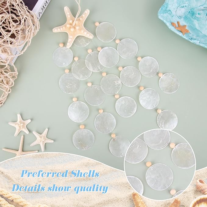 Seashells Wind Chimes - Handcrafted White Capiz Shells Windchime with Starfish, Bohemian & Coastal Style Decor for Indoor/Outdoors, Garden Decor, Great Gift for Women, Wind Chimes Lovers and More