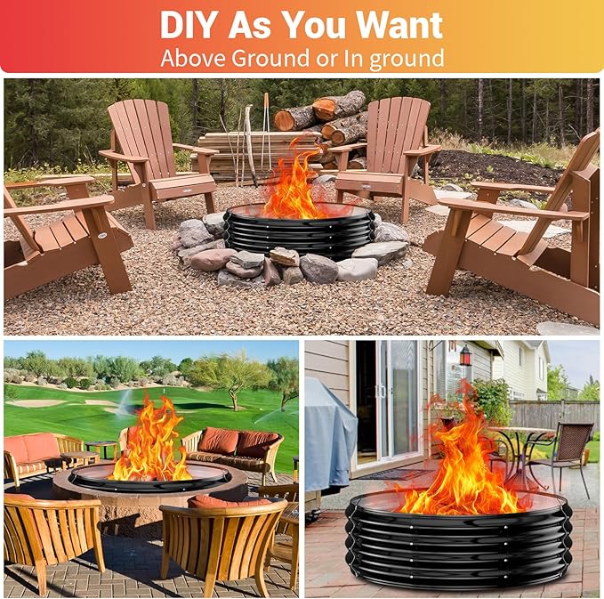 36 Inch Fire Pit Ring Insert for Outside, Heavy Duty Galvanized Steel Fire Pits/Outdoor Fireplace, DIY Wood Burning Firepit In-Ground or Above-Ground,Portable for Backyard Bonfire, Patio & Camping