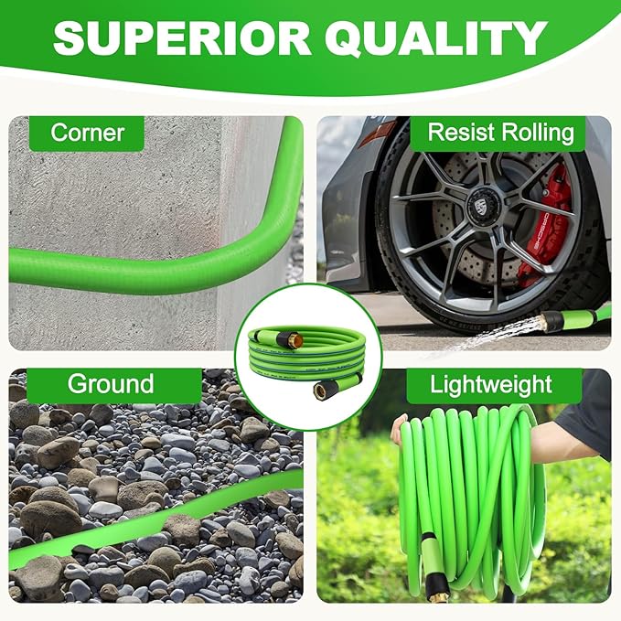 YOTOO Heavy Duty Hybrid Garden Hose 5/8-Inch by 50-Feet 150 PSI Water Hose, Kink Resistant, Flexible with Swivel Grip Handle and 3/4" GHT Solid Brass Fittings, Green+Blue