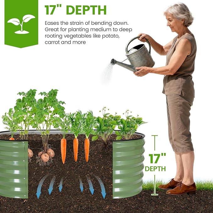 G GOOD GAIN Raised Garden Beds - 6x2x1.4ft Galvanized Planter Boxes Kit with Protective Tape & Gloves & Tools | Oval Metal Outdoor Raised Bed for Gardening Vegetables, Fruits, Flowers, Herbs, Oliver
